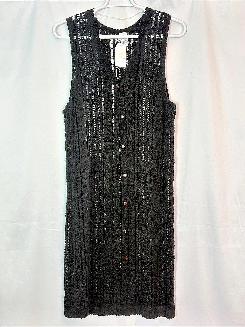 Time and Tru Crochet Button Down Coverup Black Sleeveless Top